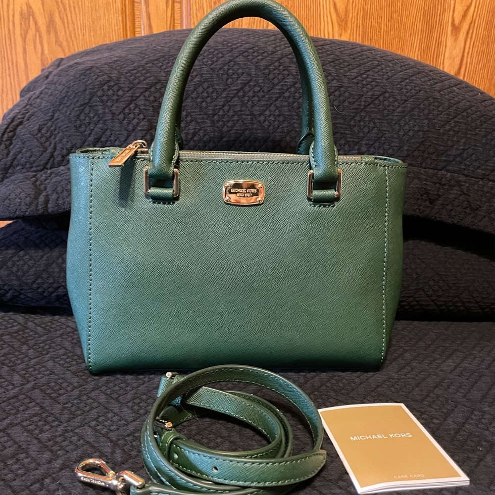 Michael Kors Kellen Leather Satchel in Moss Green